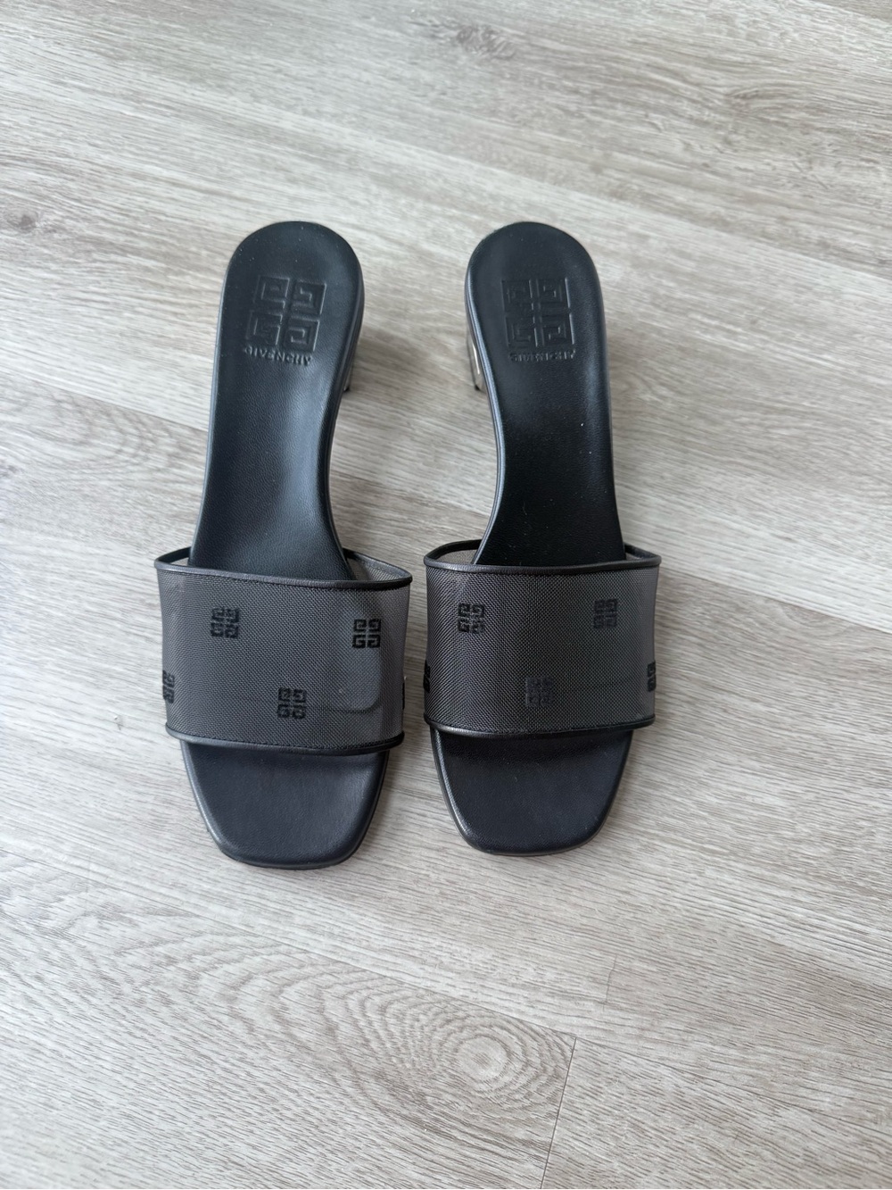 Givenchy Black and Dark Gray Logo Slide Mules